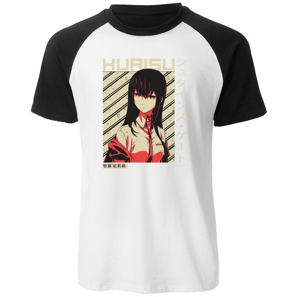 

steins gate makise kurisu print t shirt summer cotton raglan short sleeve men t-shirt male casual japanese anime streetwear