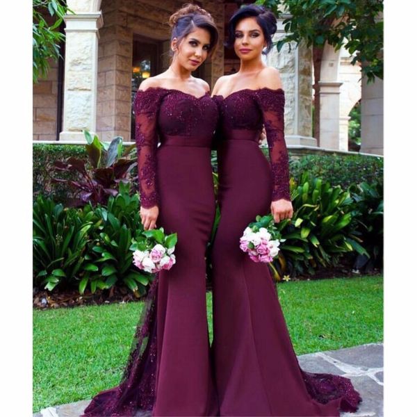 

Sexy Burgundy Bridesmaid Dresses Long Mermaid Applique Crystal 2019 Cheap Maid of Honor Dresses for Weddings Plus Size