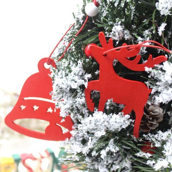 

set of 6 wooden hanging snowflakes elk pendants xmas tree ornament tag christmas party decoration santa diy wood craft kids gift