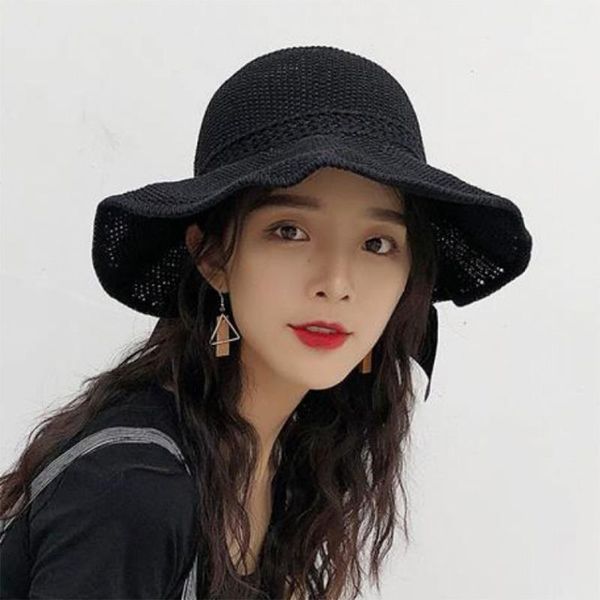 

women casual foldable uv protection sun hat water sprinkling festival portable lightweight exquisite bowknot wide brim summer, Blue;gray