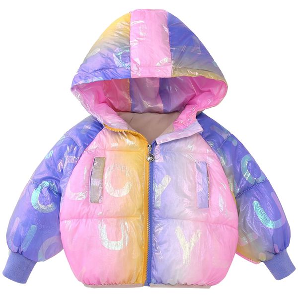 

new children's down padded jacket children's clothing fashion kids colorful rainbow bread jacket kids down hooded warm baby coat, Blue;gray