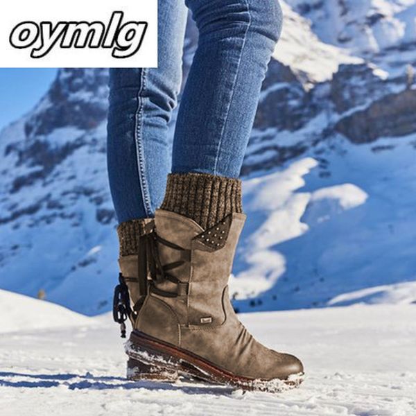 

2020 women winter mid-calf boot flock winter shoes ladies fashion snow boots shoes thigh high suede warm botas zapatos de mujer, Black