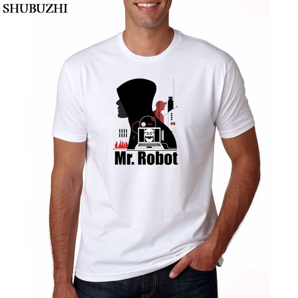 

mr robot t shirt men cartoon cotton cool funny white tshirt print t-shirt men tees