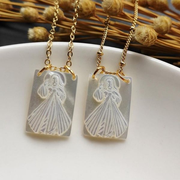

10pcs/lot 13x18mm natural rectangle virgin mary mother of pearl shell necklace virgin marymother pearl shell necklace, Silver