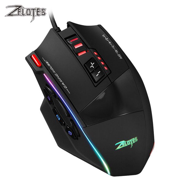 

zelotes c-13 wired gaming mouse 10000dpi 13 programmable buttons usb rgb laser computer mouse gamer mice for desklappc