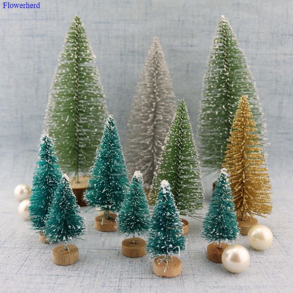 

christmas decorations 10pcs decorative small tree sisal silk snow tower pine blue green gold and silver red mini ornaments