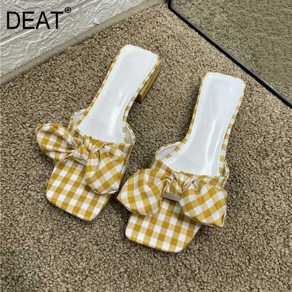 

deat] 2020 new spring summer square toe shallow plaid bowknot simple sweet low heels slippers women shoes fashion tide 10i289, Black