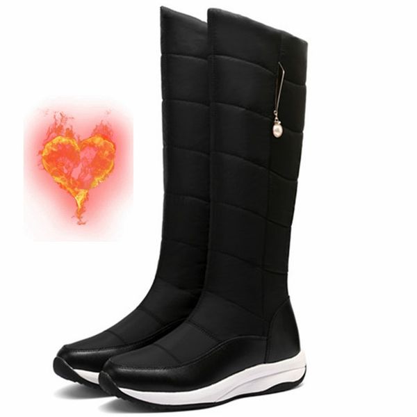 

2020 winter warm fashion genuine leather women's boots comfortable wedged shoes for women party shoes woman, Black