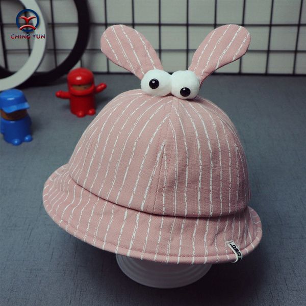 

ching yun boy girl sunhat 2020 korea summer ears and eyes hat cartoon children cotton stripe caps sun hats baby kids caps, Blue;gray