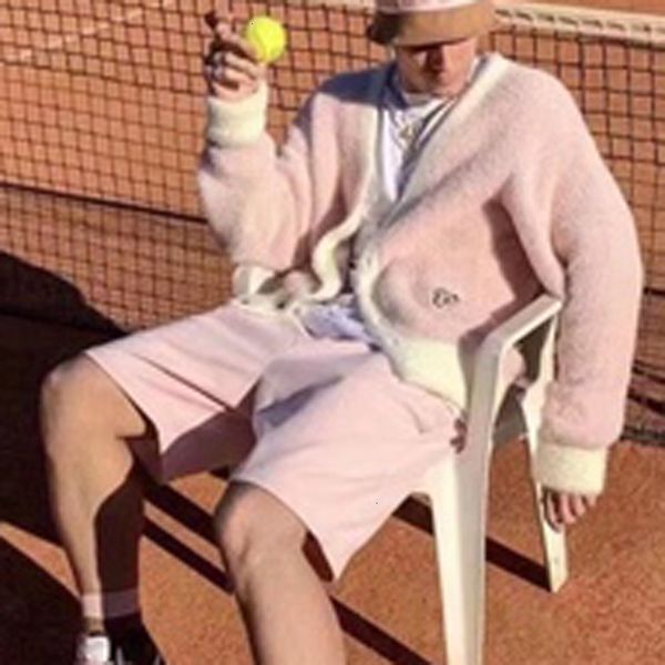 

GOLF WANG 19AW Knit Cardigan Jacket Casual Street Pattern Pink Color White Edge Stripe Coat Men Women Spring Autumn Sweater Jacket