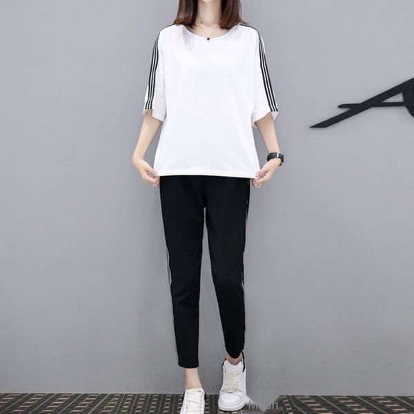 

two-piece suit for women 2020 summer t-shirt sportswear new fashion korean style casual short-sleeved t-shirt harem pants student sportswear, Gray