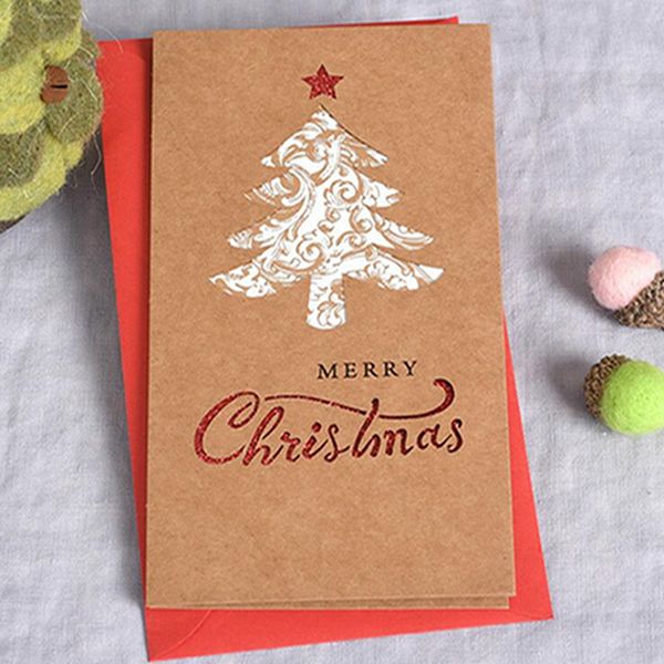 

hollow design merry christmas blessing postcard greeting card envelope xmas party kraft paper folding card new year gift