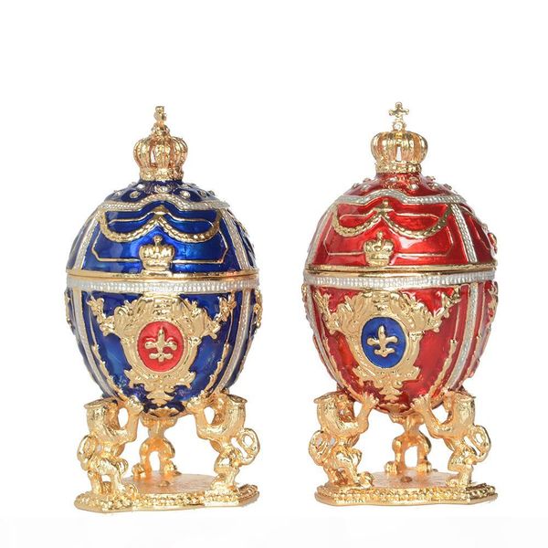 

russian faberge egg w lion trinket & jewelry box easter egg crystal bejeweled metal gift for her christmas gifts, Black;white