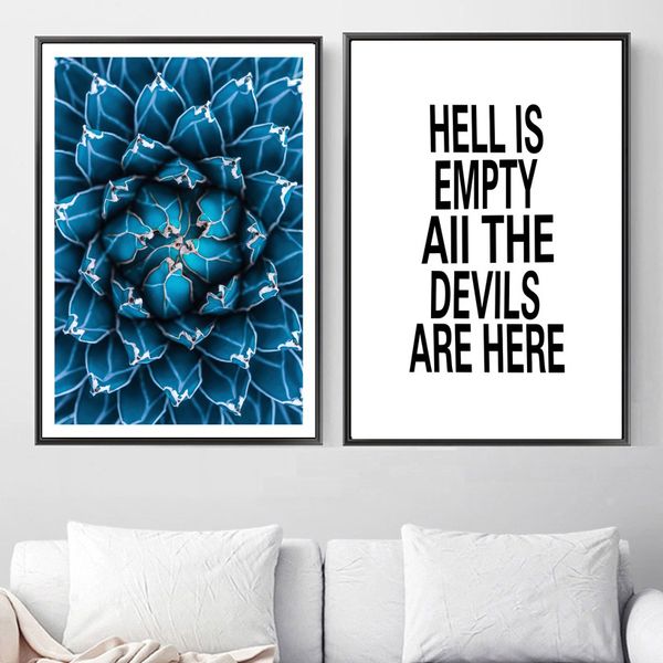 

abstract blue agave cactus quotes wall art canvas painting nordic posters and prints plants wall pictures for living room decor