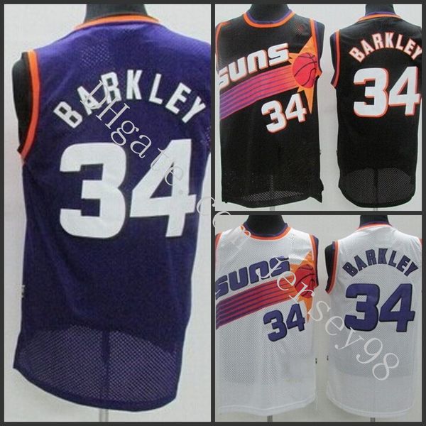 

phoenix suns men #34 charles barkley white nba white men jersey, Black