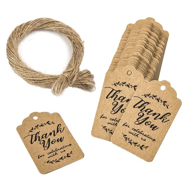 

100pcs/bag paper tags with rope diy craft supplies thank you sign party favor