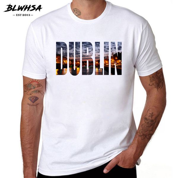 

blwhsa dublin city printed t рубашки способа людей вскользь с коротким рукавом марка футболки ирландия город дублин summer white men тройник