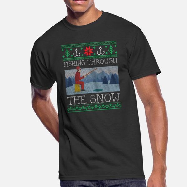

christmas ice fishing through snow ugly christmas t shirt men knitted short sleeve plus size 3xl formal famous authentic spring slim shirt
