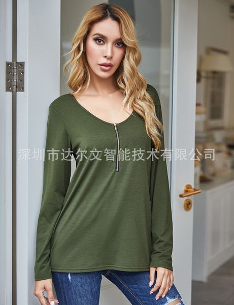 

new women fashion casual hollow back deep v-neck zipper long sleeve sweatshirt plus size 2020, White