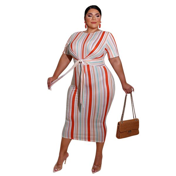 

women's dress autumn stripe print bandages fashionable casual female classical style skirt casual trend oversize:xl-5xl, Black;gray
