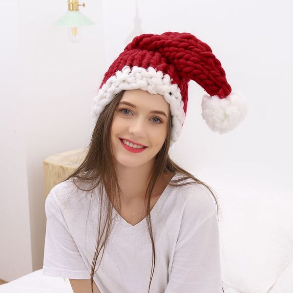 

christmas decorations knitting hat santa claus hats gift wool warm long tail handmade for children red