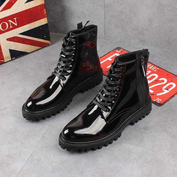 

men's leisure wedding party dress ankle boots patent leather shoes oxfords platform boot black short botas hombre zapatos botine