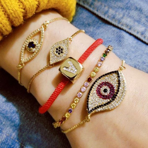 

turkish evil eye bracelet for woman cz zircon greek eye bracelet 24k gold jewelry pulsera de ojo turco rainbow tennis bracelets, Golden;silver