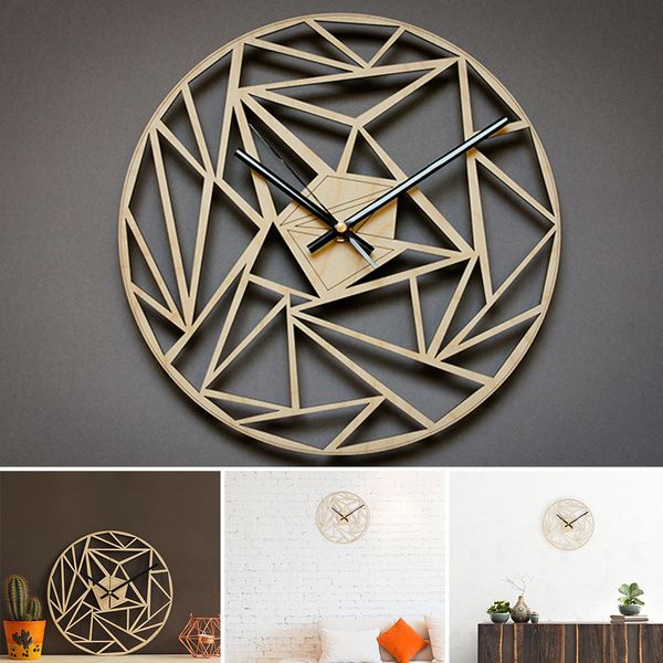 

battery operated bedroom wall clock geometric pattern modern round bamboo simple