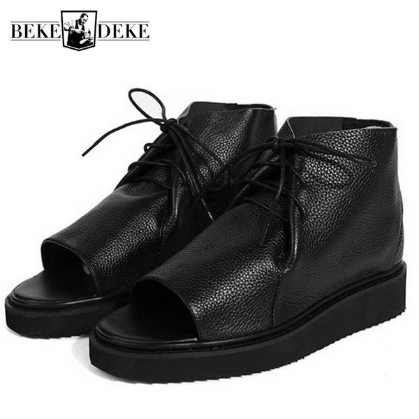 

sandals black men summer beach shoes flip flops retro cow leather casual design outdoor rome korean 2021