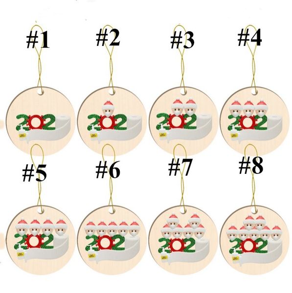 

round wood wooden quarantine family 2020 christmas ornament decorations diy xmas tree pendents designers cartoon cards party favor e92601