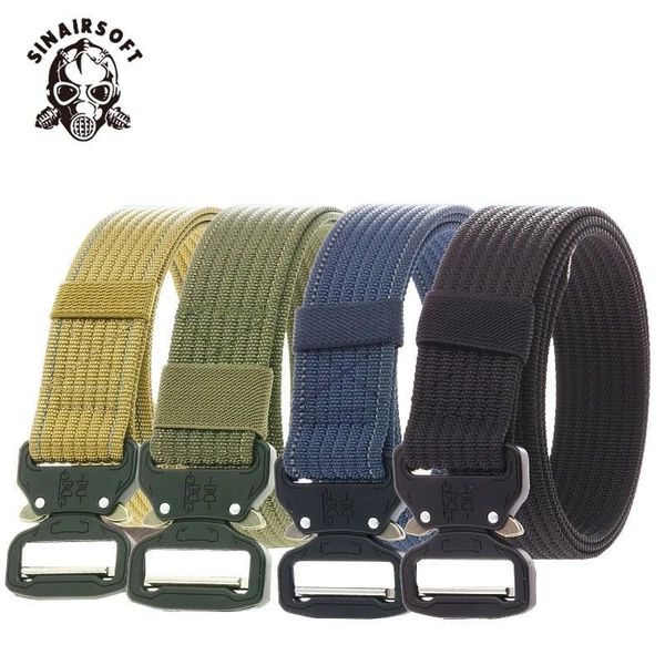 

sinairsoft tactical quick release buckle belt army belt adjustable men thicken metal buckle sturdy antiskid nylon belt combat belts, Black;green