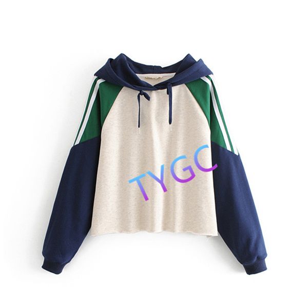 

вэй одежды толстовки флис hoody женщин с капюшоном свободно полосатый длинный рукав контрастного цвета моды вэй одежды, Black