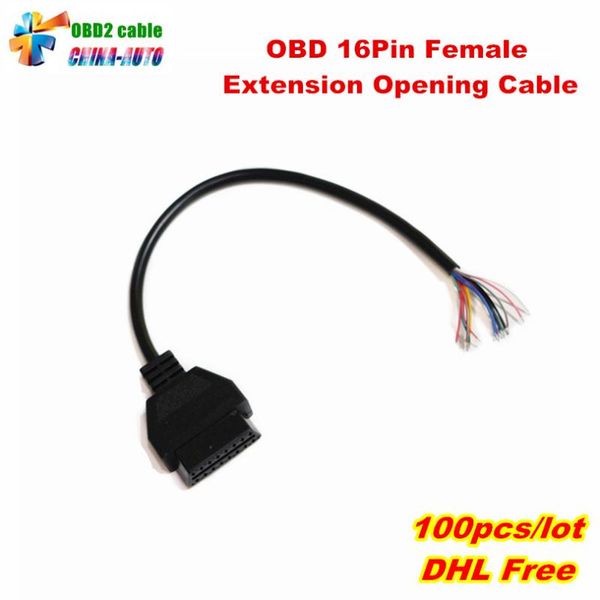 

100pcs/lot obd eobd obdii 16pin female extension opening cable obd2 car diagnostic interface connector female converter