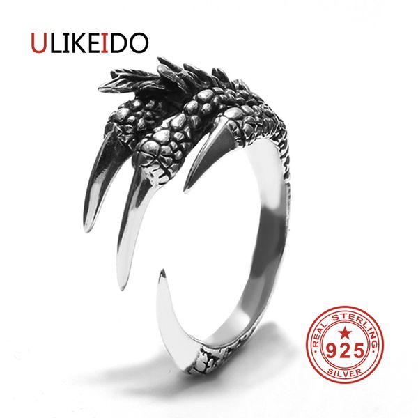 

100% pure 925 sterling silver jewelry dragon rings eagle vintage men signet ring for women boy friend christmas gift 0001, Golden;silver