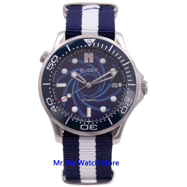 

bliger 41mm miyota automatic mechanical mens watch nylon strap sapphire crystal luminous waterproof calendar wristwatch men, Slivery;brown