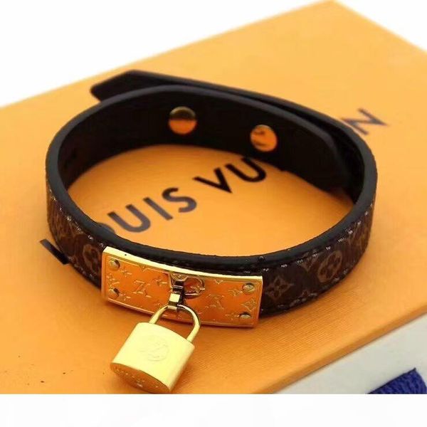 

new style genuine leather bracelets with gold lock accessories design for women luxury flower pattern bracelet fashion jewelry, Black