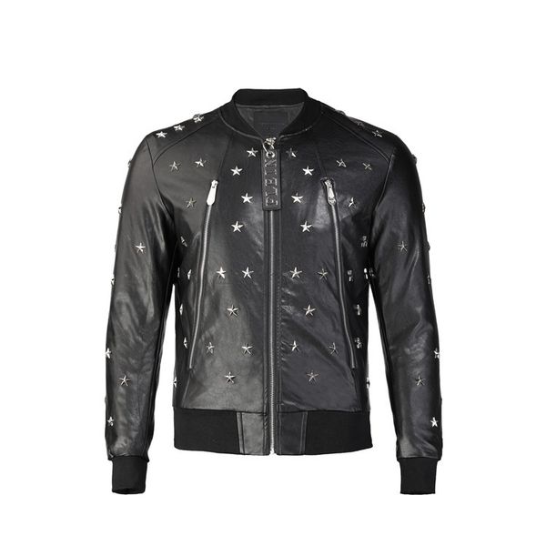 

2020 new Lipland men's autumn and winter new stand-up collar rivet star leather coat fashion brand P cotton men's jacket cool trend