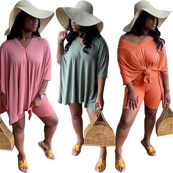 

tracksuits v-neck short sleeve spants women s clothing 2 piece set womens losse tracksuits high street style, Gray