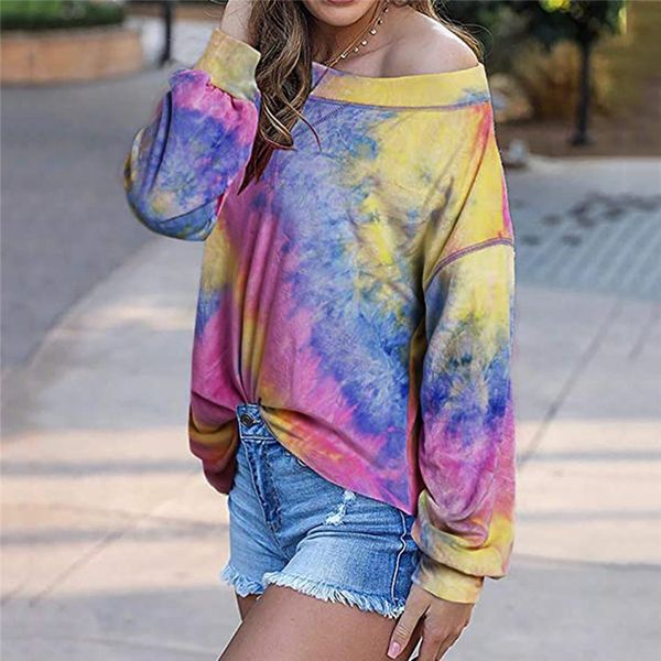 

tie dye womens hoodie gradient color designer hoodies spring autumn long sleeve crew neck loose woman sweatshirts, Black
