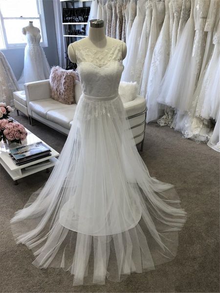 

boho wedding dresses sheer neck lace soft tulle skirt a line backless bridal gowns sweep train custom plus size, White