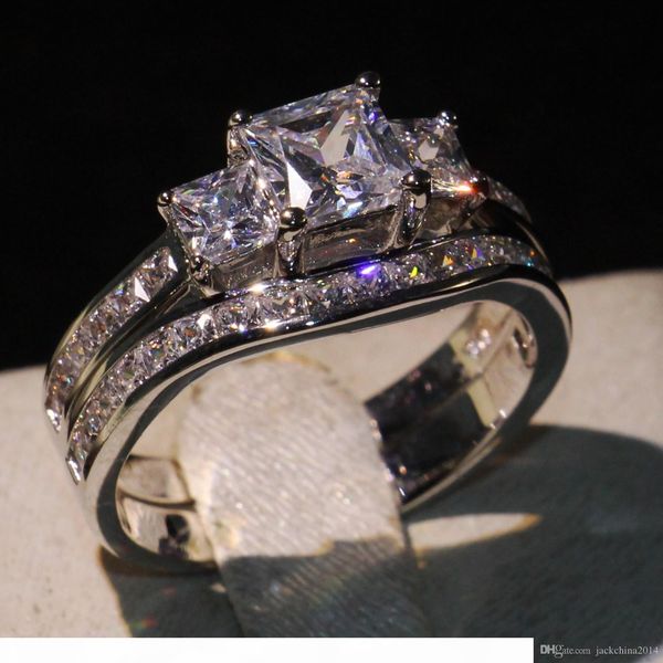 

brand new женщины принцесса вырезать три камня diamonique cz 10kt белое золото заполненные имитация бриллиантовое обручальное обручальное ко, Slivery;golden