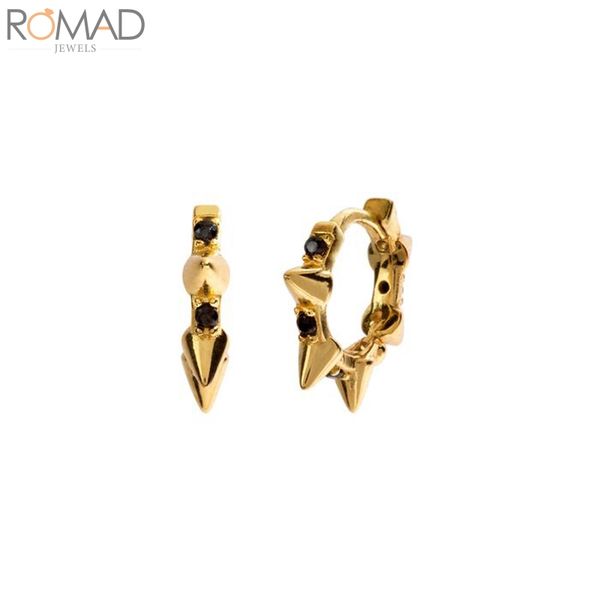 

hoop & huggie romad 925 sterling silver earrings for women punk rivet black zircon earring hoops round earings luxury jewelry pendientes, Golden;silver