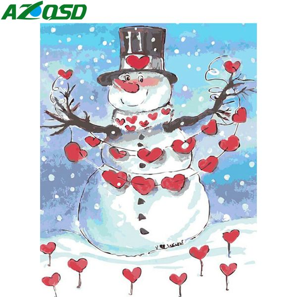 

azqsd diy coloring by numbers winter landscape drawing on canvas oil painting by numbers snowman kits handpainted gift