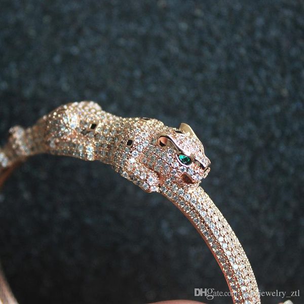 

leopard head bracelet women animal diamond bangles charms party fine jewelry, Black