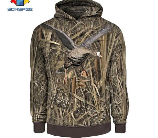 

sonspee hunting camo wild duck 3d print hooded sweatshirts fashion casual streetwear long sleeve hoody shirts men hoodies, Black