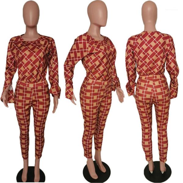 

pants clothing sets long sleeve pants fashion apparel plaid printed designer women tracksuits 2pcs, White