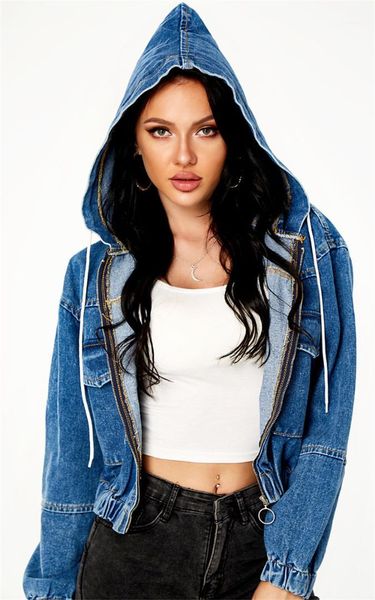 

coats women denim blue outerwear hooded designer zipper womens clothing casual tight with pockets fashion jackets, Black;brown