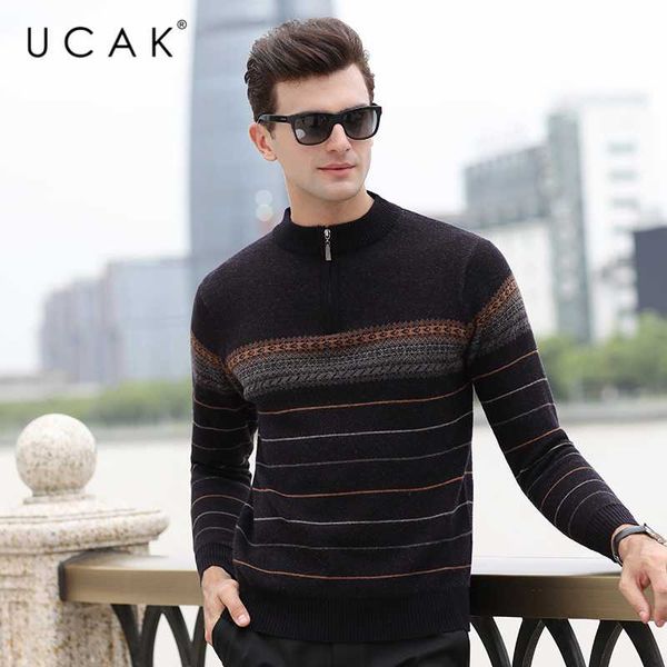 

ucak zipper o-neck pure merino wool sweater men clothing winter new arrivl streetwear pullover men clothes pull homme u3229, White;black