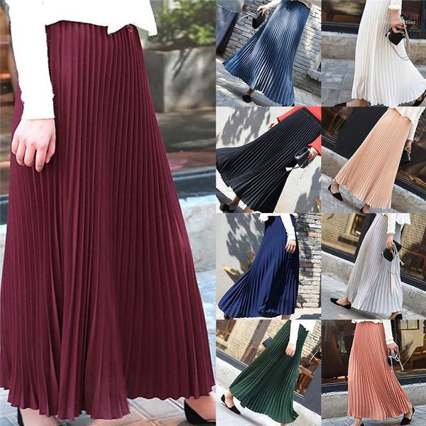 

waist modern ol style womens designer skirts size 9colors pleated skirts summer pure color middle, Black
