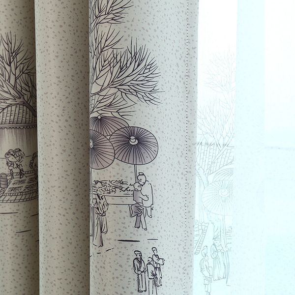 

curtain & drapes qingming shanghe chinese ink paint window shade blackout curtains for living room bedroom study